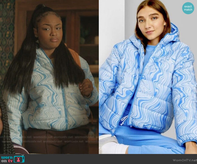 WornOnTV: Blue marble print puffer jacket on The Chi | Clothes and ...