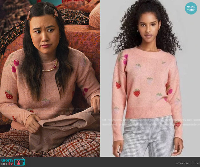 Wild Fable Strawberry and Cherry Print Sweater worn by Eleanor Wong (Ramona Young) on Never Have I Ever