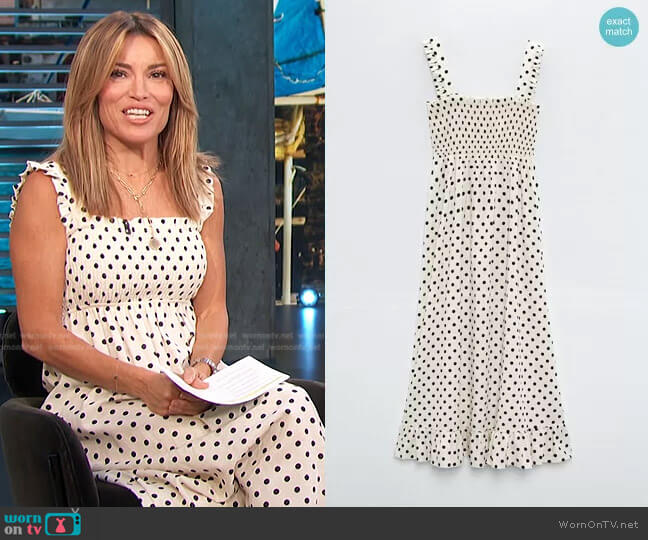 Zara Polka Dot Midi Dress worn by Kit Hoover on Access Hollywood