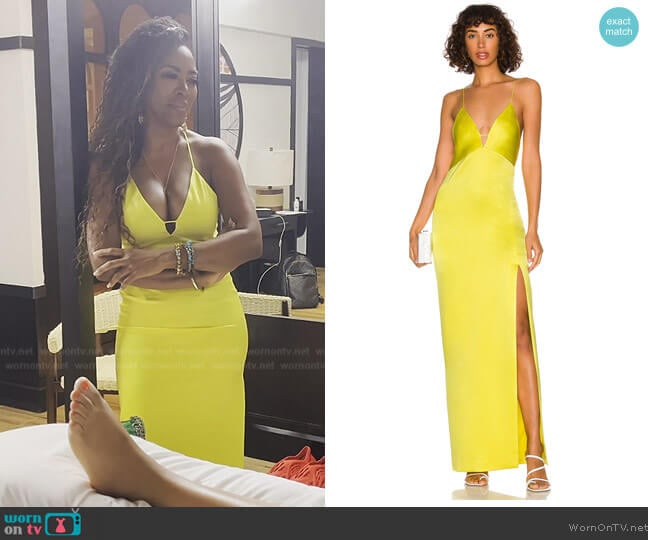 Alice + Olivia Dakota Bias Slip Gown worn by Kenya Moore on The Real Housewives of Atlanta