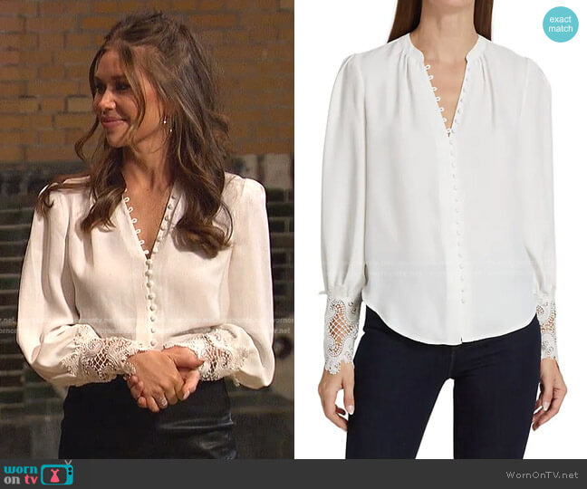 L'Agence Ava Lace Cuff Blouse worn by Gabriela Windey on The Bachelorette