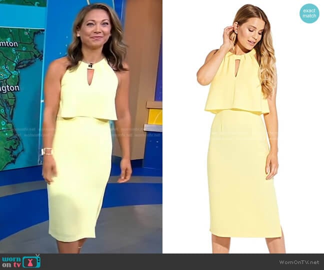 Adrianna Papell Pop-Over Halter Midi Dress worn by Ginger Zee on Good Morning America