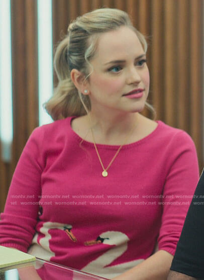 Ainsley's pink swan sweater on Loot