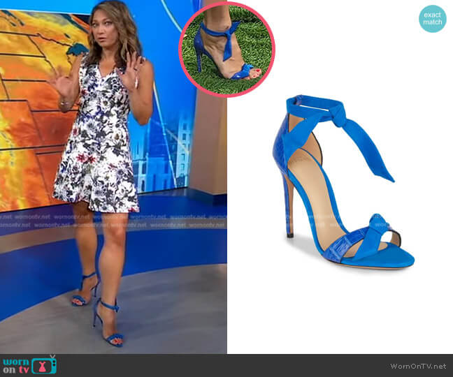 Alexandre Birman Clarita Crocodile Leather & Suede High Heel Sandals worn by Ginger Zee on Good Morning America