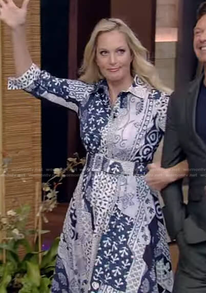 Ali Wentworth’s blue patchwork shirtdress on Live with Kelly and Ryan