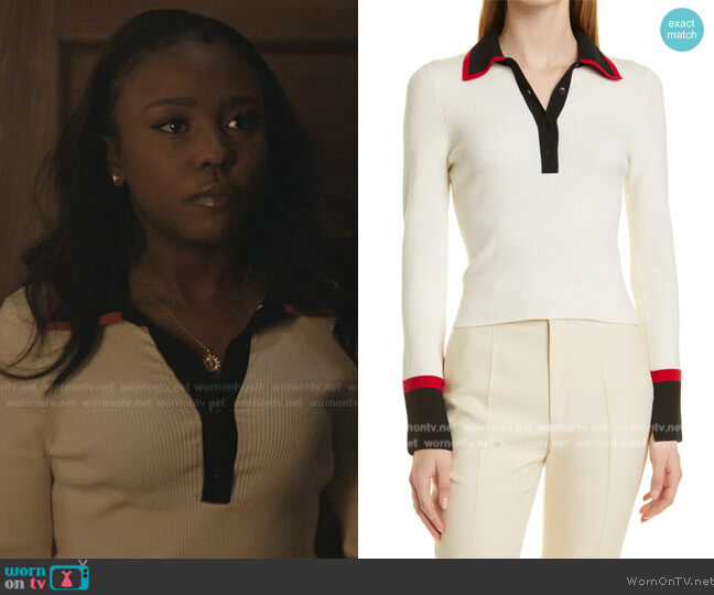 Alice + Olivia Pia Ribbed Wool Blend Polo worn by Jemma St. John (Judae'a) on The Chi