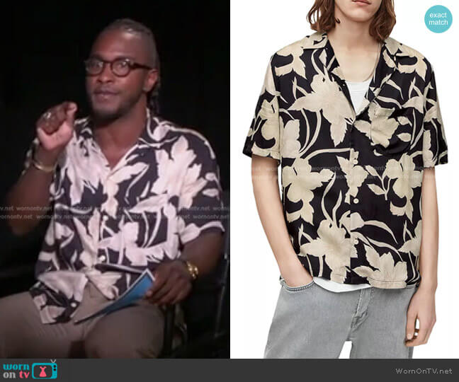 All Saints Giardino Short Sleeve Button-Up Camp Shirt worn by Scott Evans on Access Hollywood