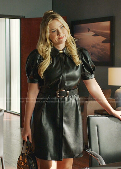 Amanda's black puff sleeve leather dress on Dynasty