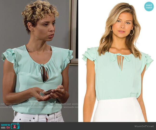 Amanda Uprichard Cordelia Top in Seamist worn by Elena Dawson (Brytni Sarpy) on The Young and the Restless