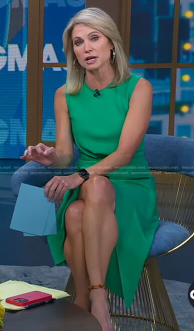 Amy’s green dress and hoop earrings on Good Morning America