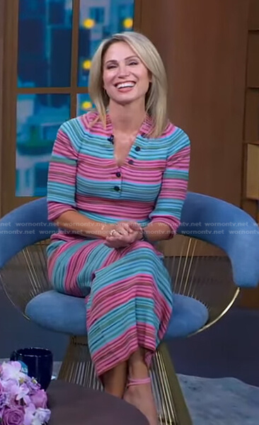 Amy's blue and pink striped sweater and skirt on Good Morning America