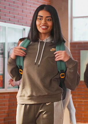 Aneessa’s green panel hoodie on Never Have I Ever