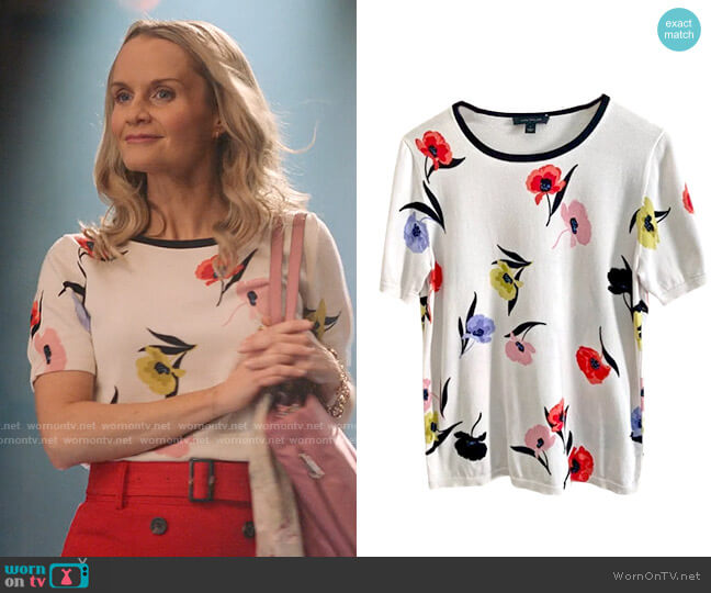 Ann Taylor Floral Sweater worn by Miss Jenn (Kate Reinders) on High School Musical The Musical The Series