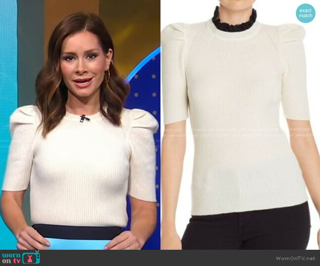 WornOnTV: Rebecca’s white ribbed puff sleeve sweater on Good Morning