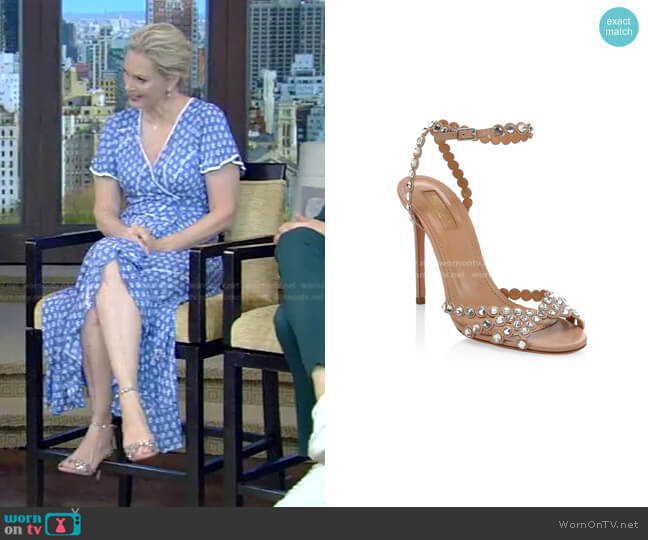 Aquazurra Tequila Crystal-Embellished Leather Sandals worn by Ali Wentworth on Live with Kelly and Mark