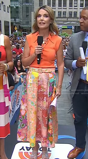 Savannah’s orange polo top and floral belted skirt on Today