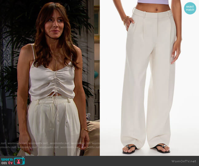 Babaton at Aritzia Pleated Pants in Bone worn by Taylor Hayes (Krista Allen) on The Bold and the Beautiful