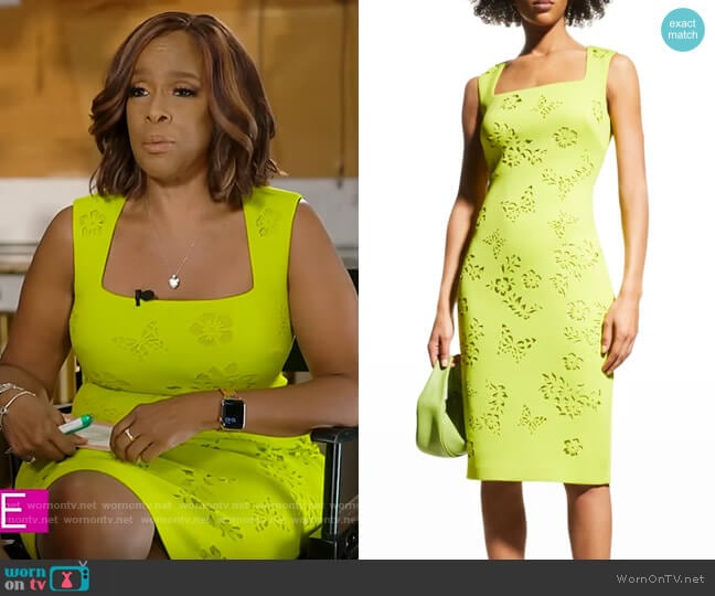 Badgley Mischka Sleeveless Cutout Dress worn by Gayle King on CBS Mornings