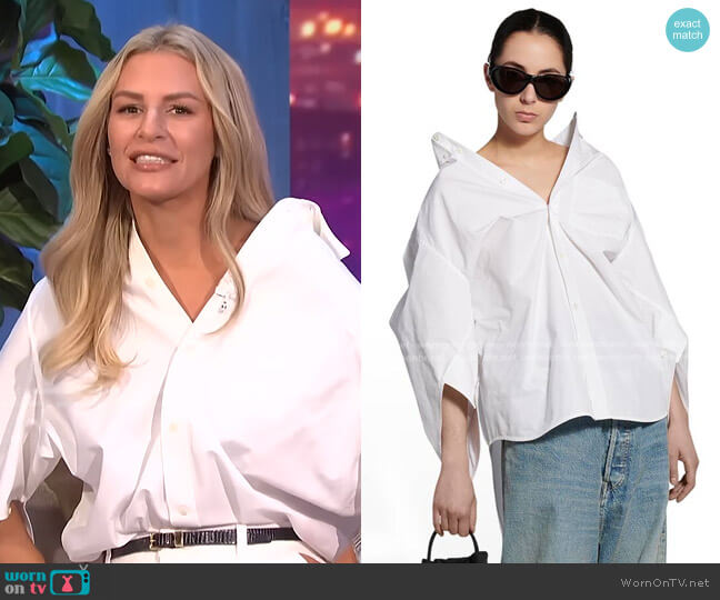 WornOnTV: Morgan’s white asymmetric shirt on E! News Nightly Pop ...