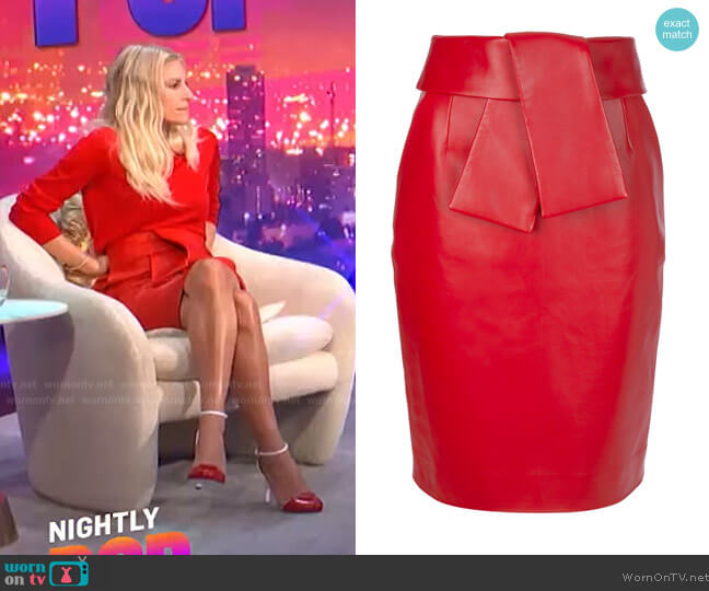 Balenciaga Red Leather Pencil Skirt worn by Morgan Stewart on E! News