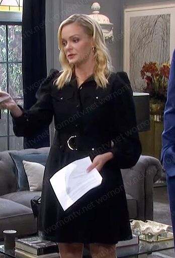 Belle’s black belted shirtdress on Days of our Lives