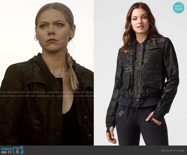 Blanc Noir Skyfall Aviator Jacket in Olive Camo worn by Isobel Evans-Bracken (Lily Cowles) on Roswell New Mexico