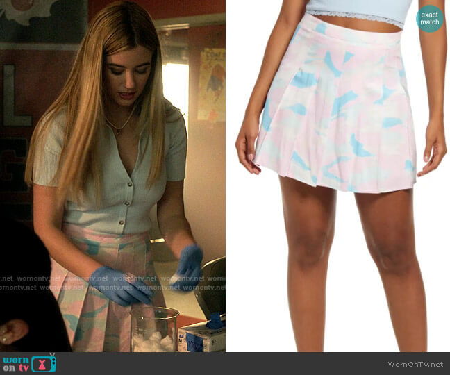 BP Pleated Miniskirt in Pink Blue Painted Camo worn by Kelly Beasley (Mallory Bechtel) on Pretty Little Liars Original Sin