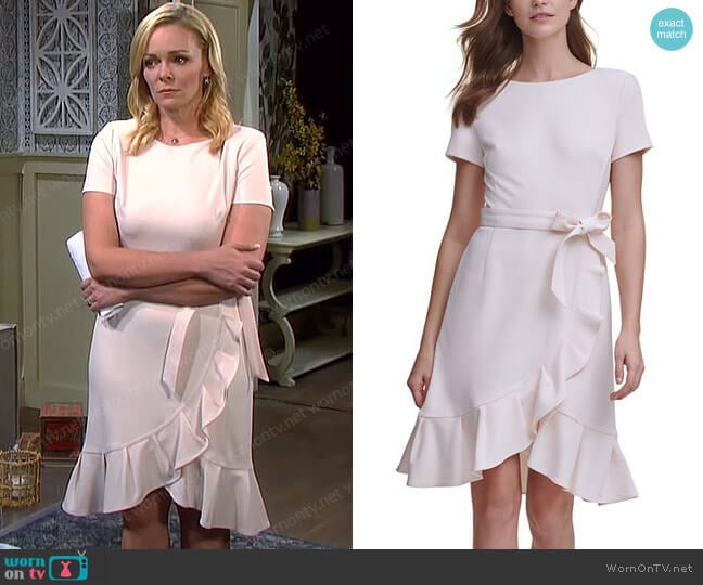 Calvin Klein Ruffled Tulip-Hem Crepe Dress worn by Belle Brady (Martha Madison) on Days of our Lives