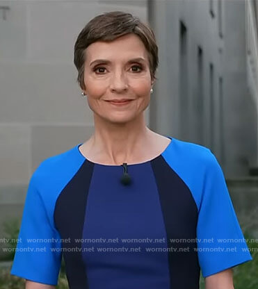 Catherine Herridge’s blue colorblock dress on CBS Mornings