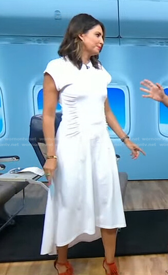 Cecilia's white ruched side maxi dress on Good Morning America