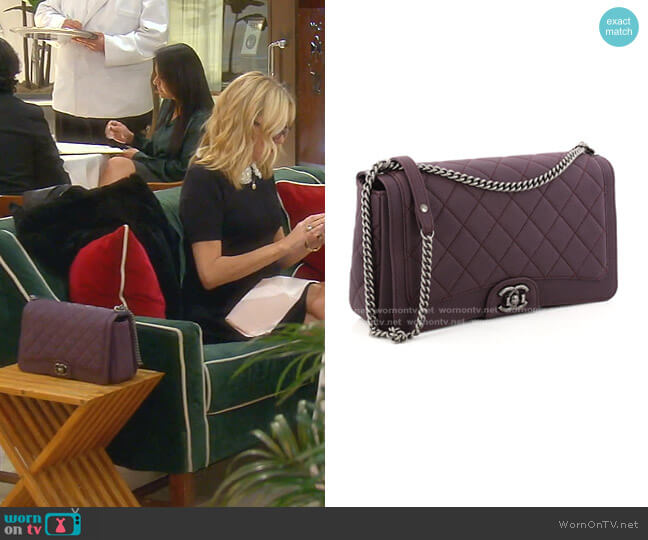 Chanel Quilted Washed Caviar Crossbody bag worn by Sutton Stracke on The Real Housewives of Beverly Hills