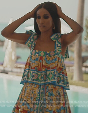Chanel’s blue tiered printed dress on The Real Housewives of Dubai