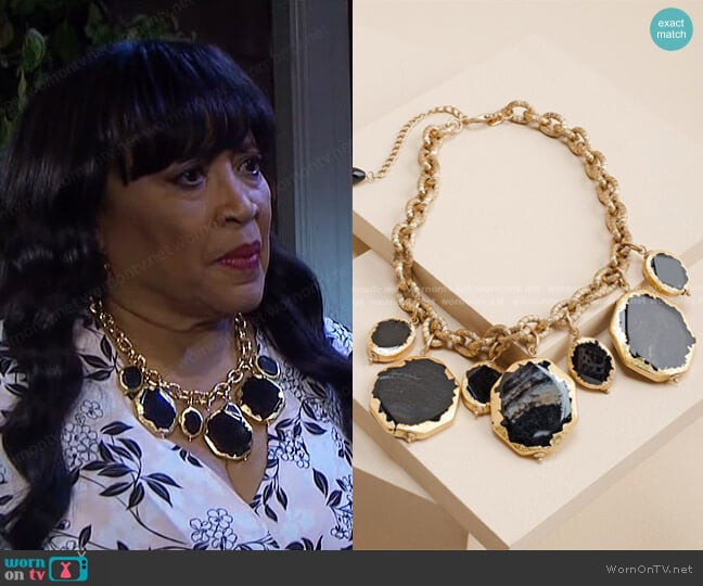 Chicos Goldtone And Black Bib Necklace worn by Paulina Price (Jackée Harry) on Days of our Lives