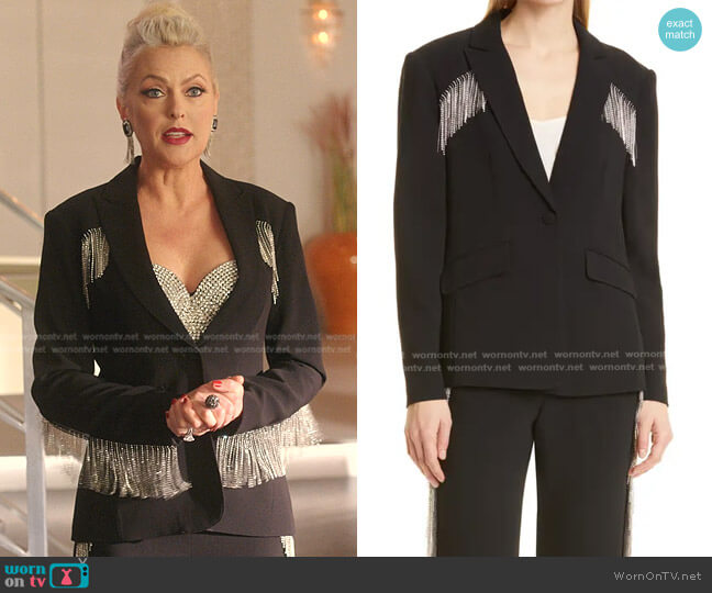 Cinq a Sept Ira Crystal Fringe Detail Blazer worn by Alexis Carrington (Elaine Hendrix) on Dynasty