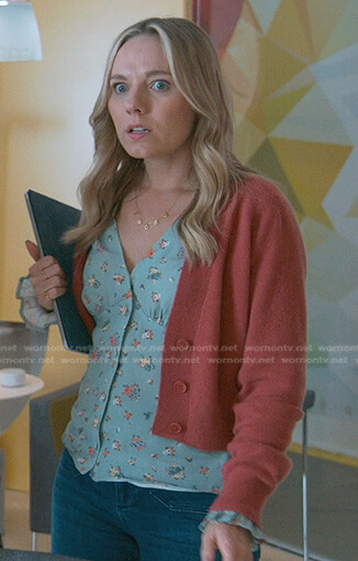 Claire's blue floral top on Good Trouble