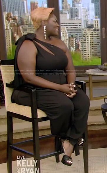 Danielle Brooks's black one shoulder top and pants on Live with Kelly and Ryan