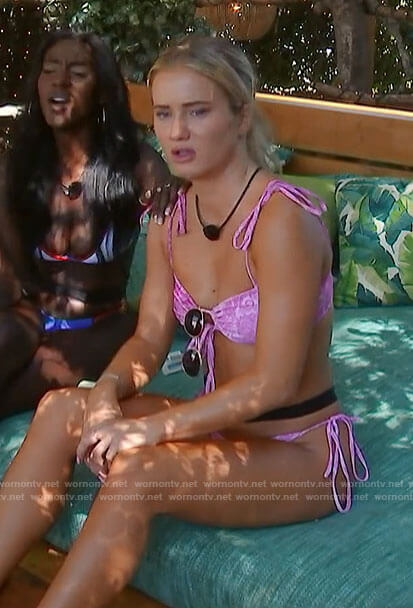 Deb's pink paisley bikini on Love Island USA
