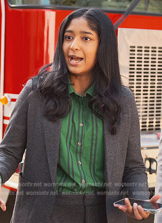Devi’s green stripe shirt on Never Have I Ever