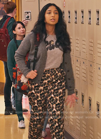 Devi’s printed jeans on Never Have I Ever