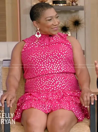 Deja Vu’s metallic pink dotted dress on Live with Kelly and Ryan