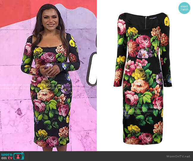 Dolce & Gabbana Floral Print Long-Sleeve Midi Dress worn by Mindy Kaling on Today