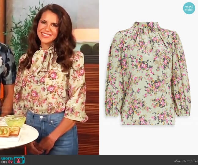 Pussy-bow gathered floral-print silk-crepe blouse by Dolce & Gabbana worn by Karina Heinrich on E! News