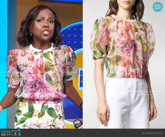 Dolce & Gabbana Floral-Print Crop Top worn by Deborah Roberts on Good Morning America