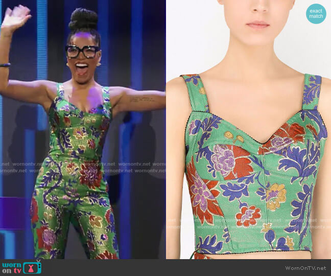 Dolce & Gabbana Floral-embroidered Corset Crop Top worn by Keke Palmer on Password