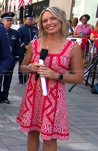 Dylan’s red embroidered dress on Today