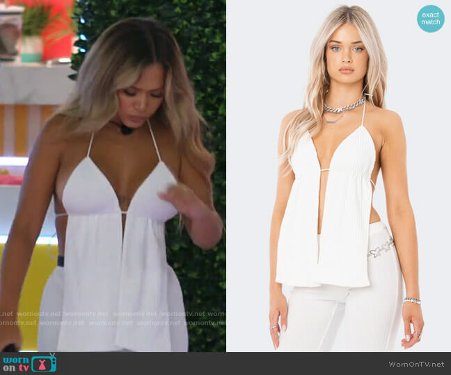 Edikted Claire Ribbed Open-Back Top worn by Nadjha Day on Love Island USA