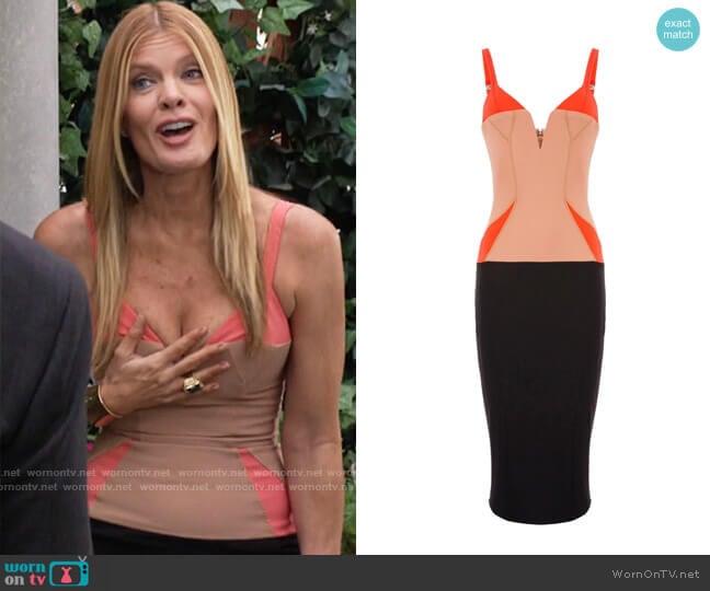 Elisabetta Franchi Sheath Dress in Three Tones worn by Phyllis Summers (Michelle Stafford) on The Young and the Restless