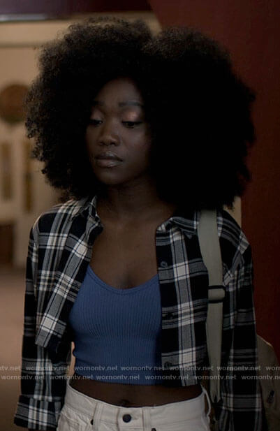 Elise's black plaid cropped shirt on American Horror Stories