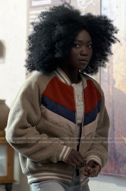 Elise's colorblock teddy fleece jacket on American Horror Stories