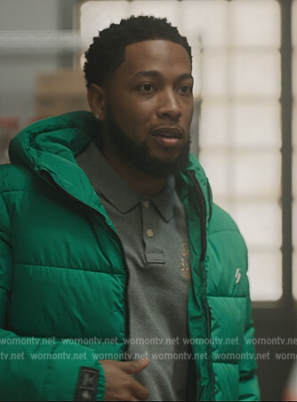 Emmett’s green puffer jacket on The Chi